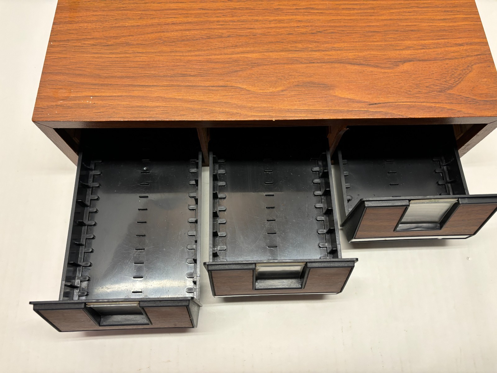 Vintage Cassette Tape Cabinet 3 Drawer Holder Faux Wood Storage Case Holds 42