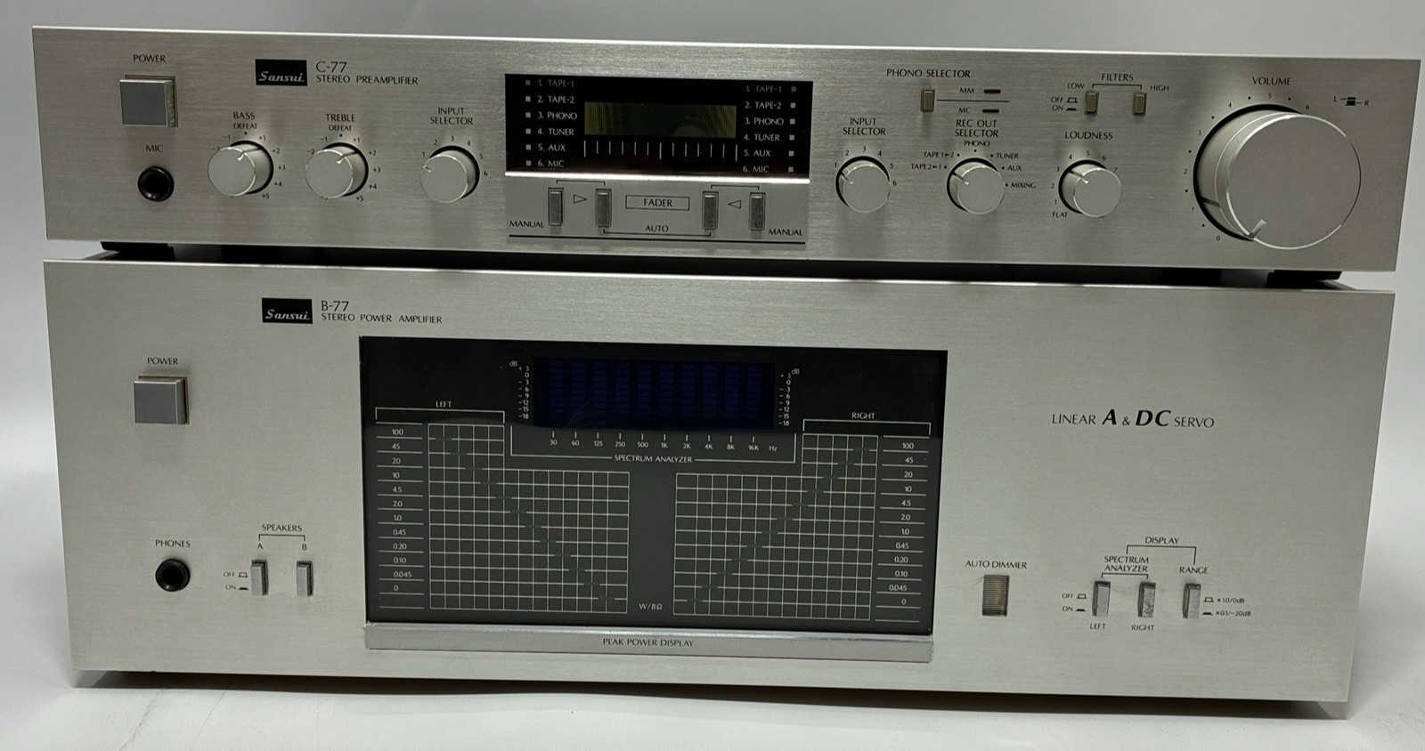 SANSUI C-77 Preamplifier B-77 Power Amplifier Set Vintage Rare Working