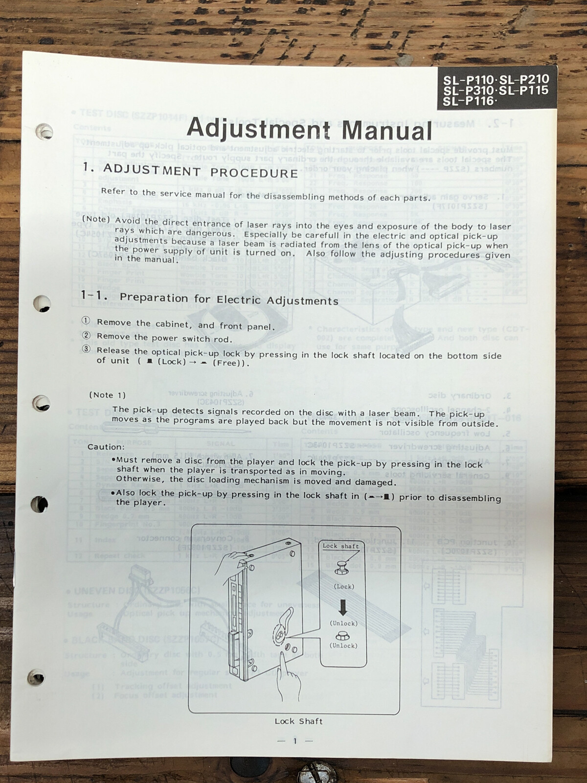 Technics SL-P110 -P210 -P310 -P115 -P116 CD Adjustment Manual *Original*