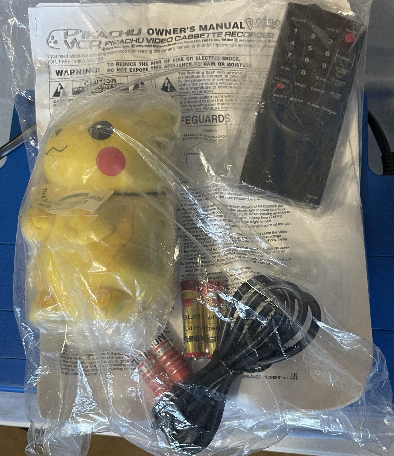 Vintage 2003 Pikachu VCR With Pikachu Remote, Regular Remote And Manual! Rare