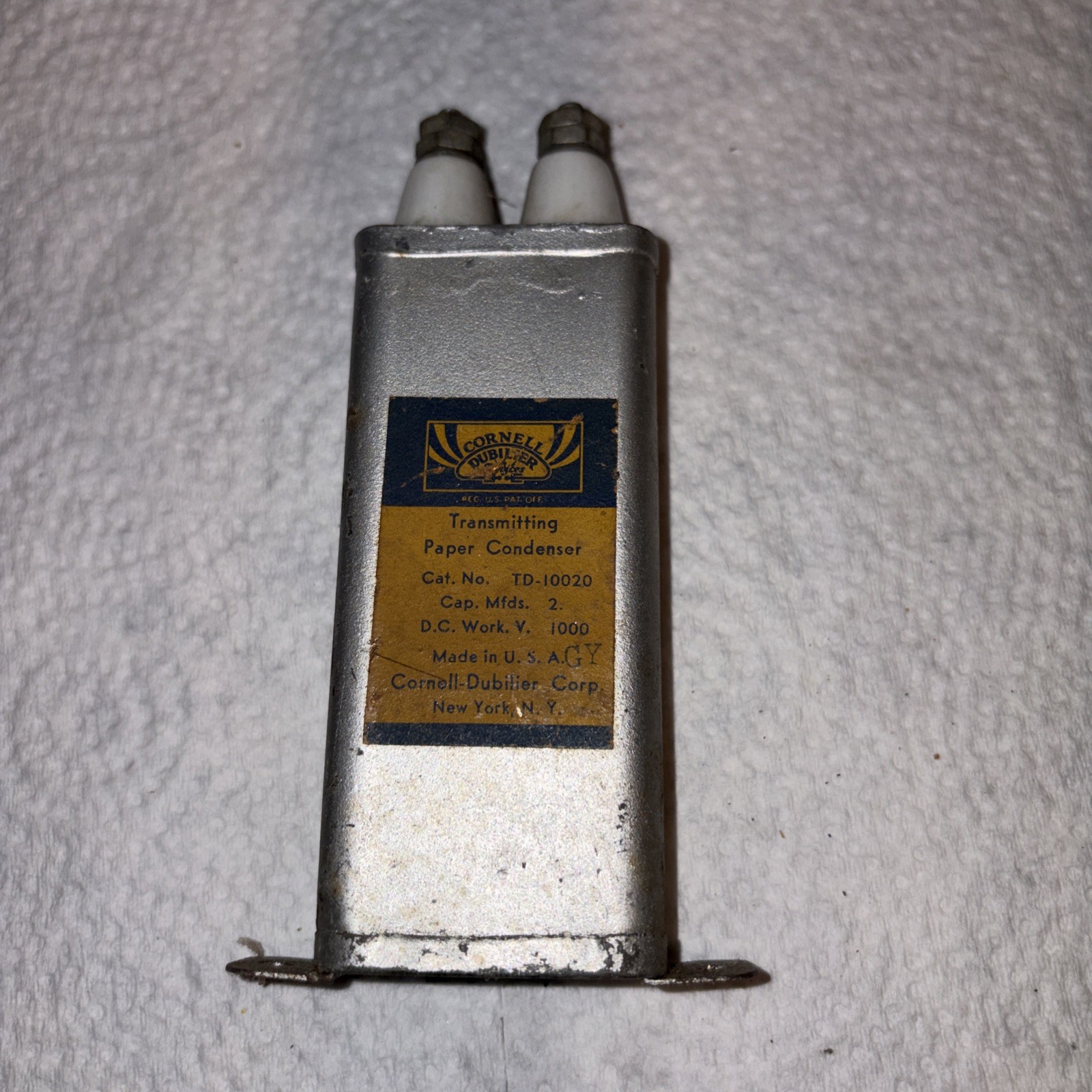 Cornell-Dubilier TD-10020 Transmitting Paper Condenser 2Mfd 1000VDC UNTESTED