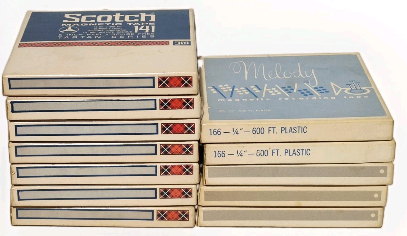 LOT 12 REEL TO REEL 5″ TAPES PLASTIC REELS TO REEL SCOTCH MAGNETIC ~ 1/4 X 600