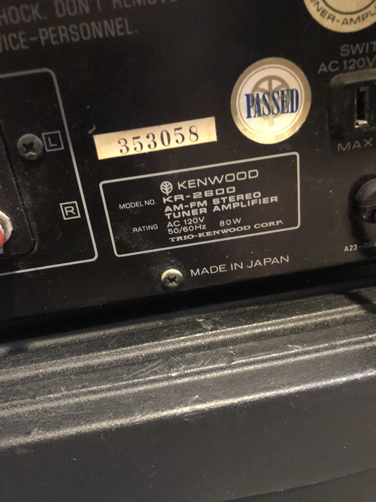 Vintage Kenwood AM/FM Stereo Receiver Model KR-2600 Working Except AUX Port