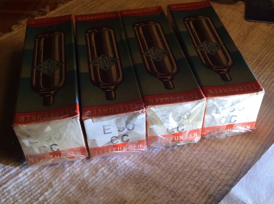 (2) Tube E90CC Telefunken Akin to E80CC E92CC 6211 Duo Triode Long Box-Plate