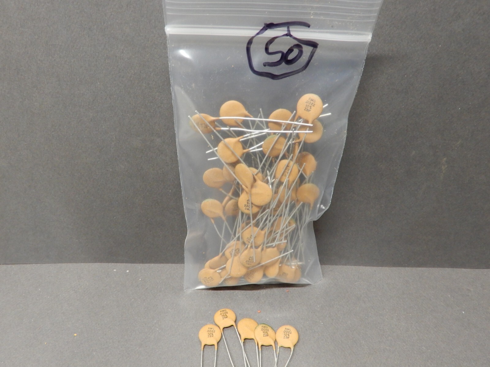 RMC .0022uf Ceramic Disc Capacitors 0.42″ Dia. Qty 50 NOS Unknown Voltage Z5F