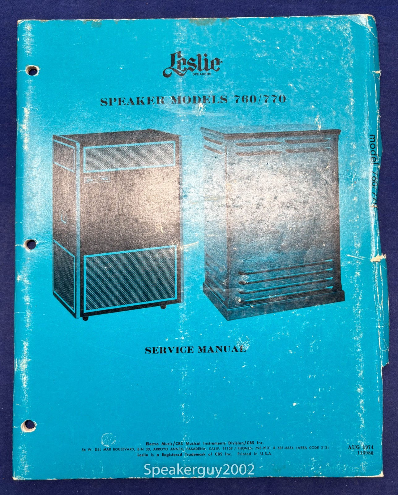 Original Leslie Speaker Models 760 770 Service Manual — CS2
