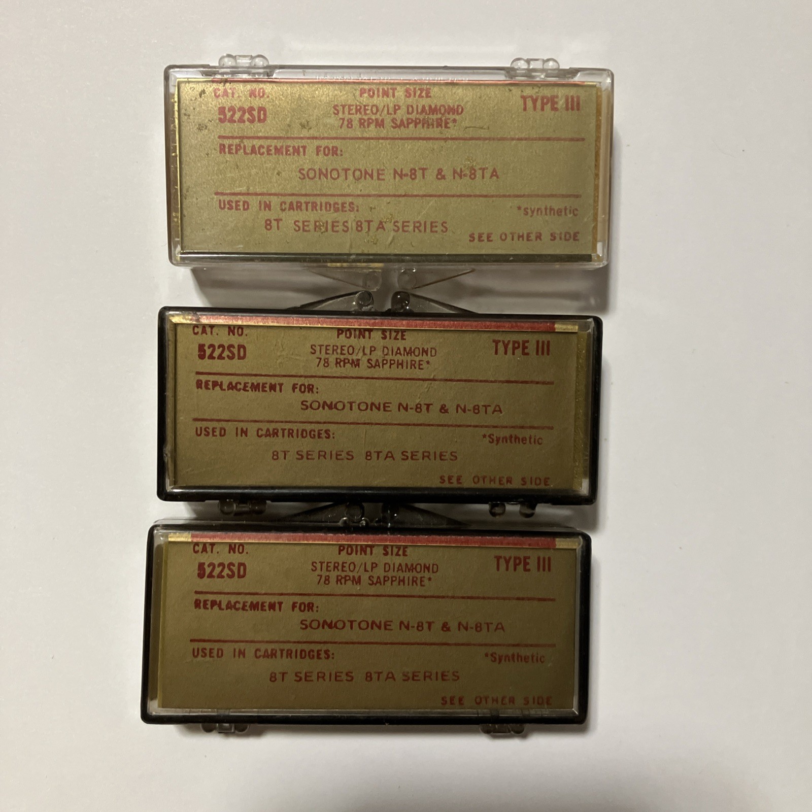 Lot of 3 Recoton 522-SD LP Diamond 78 RPM Sapphire Needles for Turntable