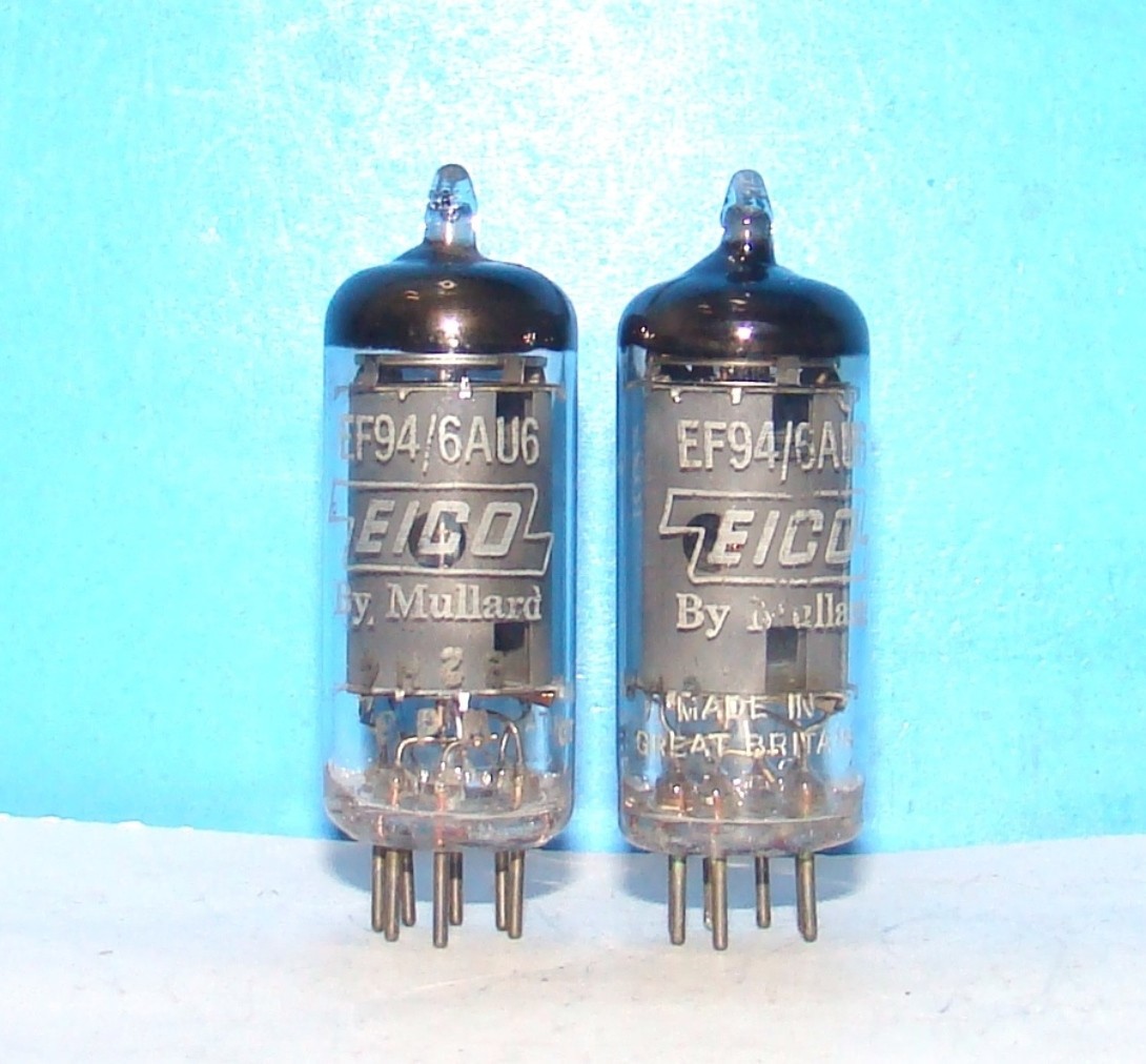 EF94 6AU6 Eico Mullard radio audio amplifier vacuum tubes 2 valves Britain 6AU6A
