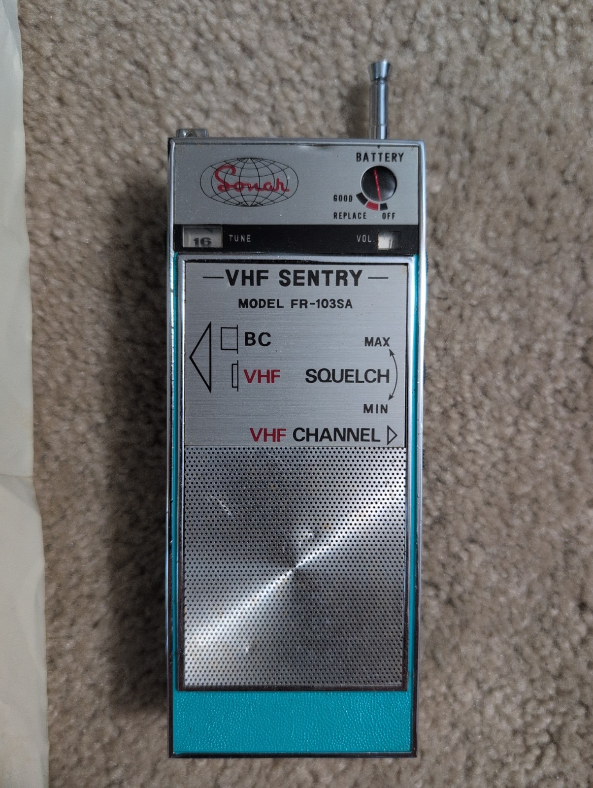 Vtg Sonar VHF Sentry FR 103SA Radio Receiver Portable Monitor 1973 TESTED WORKS