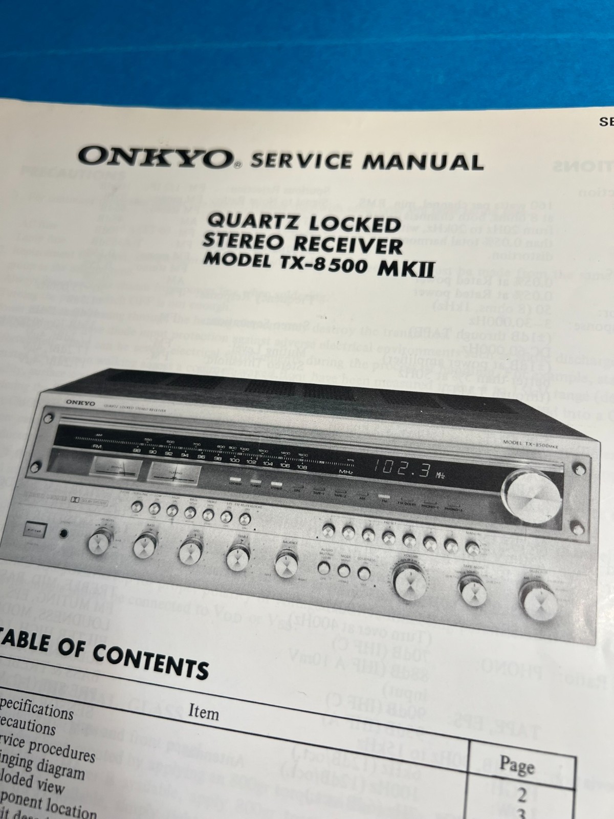 Onkyo TX-8500 MKII Stereo Receiver TX-5800MKII Service Manual/Schematic