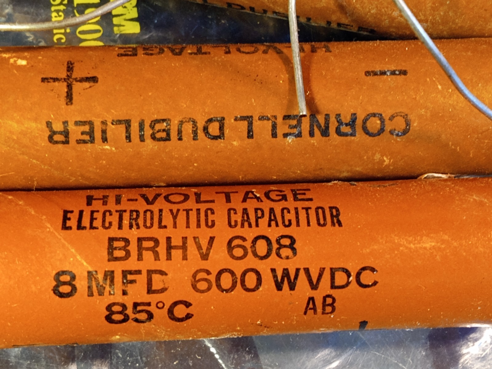 4x NOS Vintage Cornell Dubilier Hi-Voltage BRHV 608 Capacitors 8 MFD 600WVDC