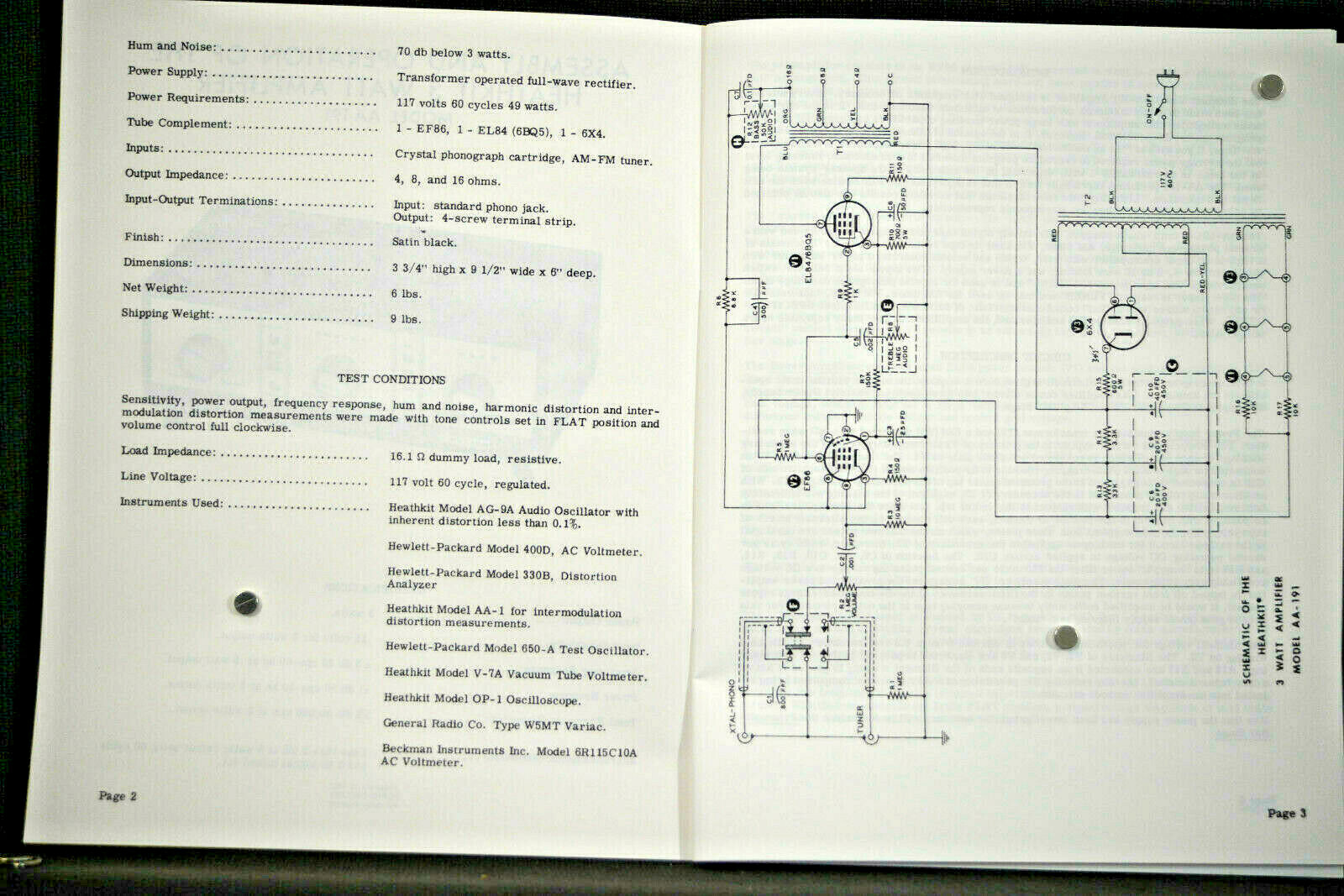 Heathkit AA-191 tube amplifier manual build assembly operation diagrams
