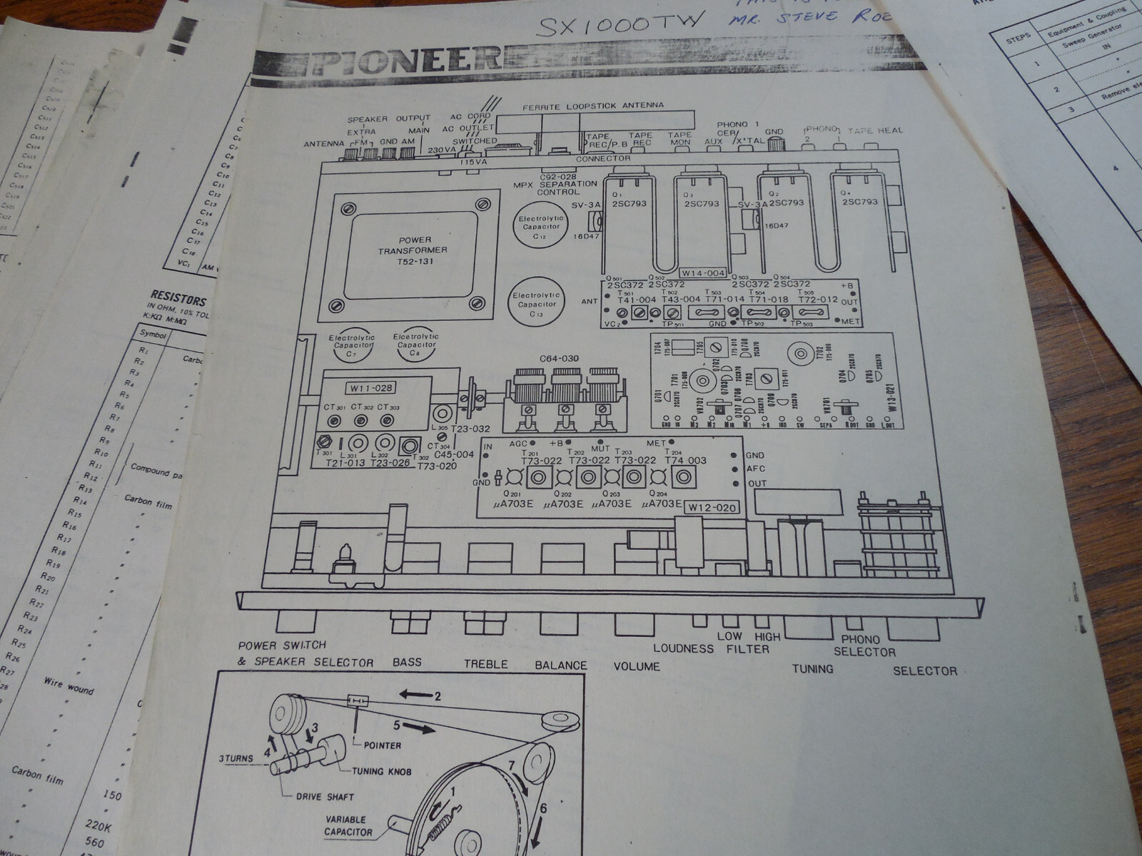 Pioneer SX-1000TW service documents.