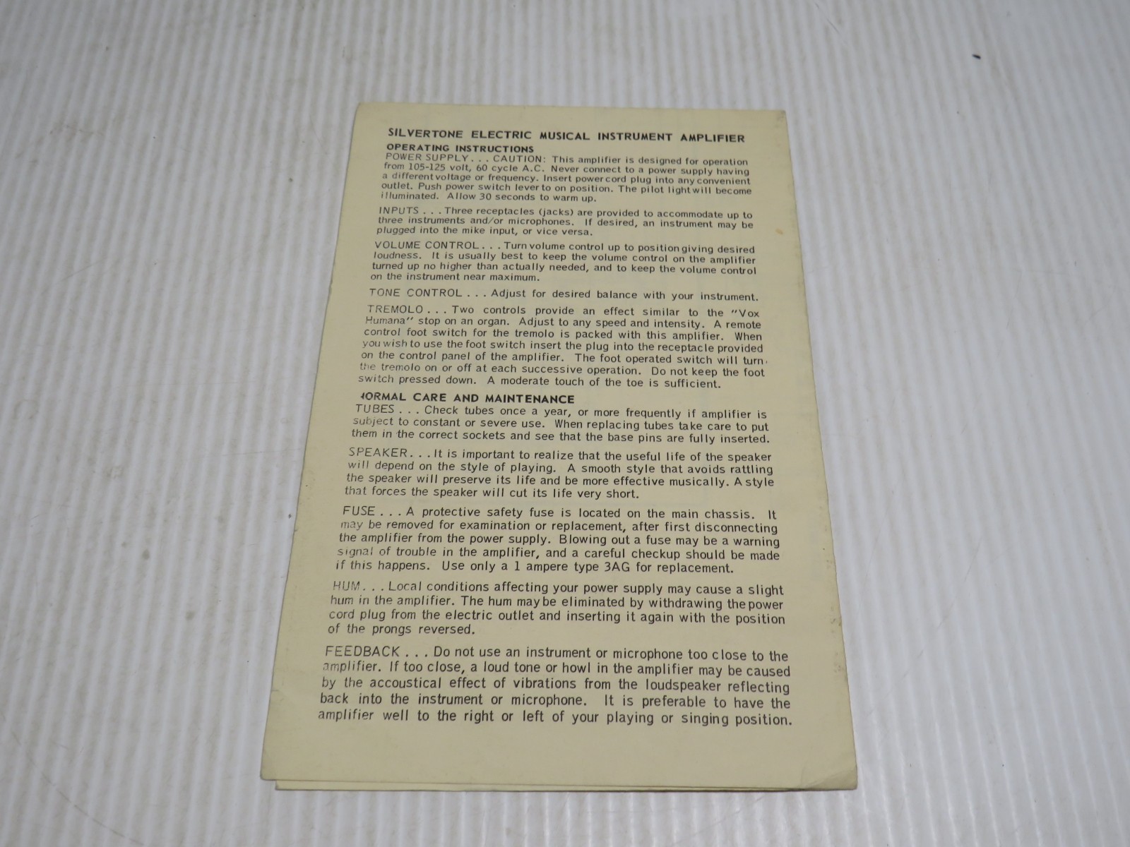 Silvertone Amplifier Service Data Repair Part List Manual Sears Roebuck