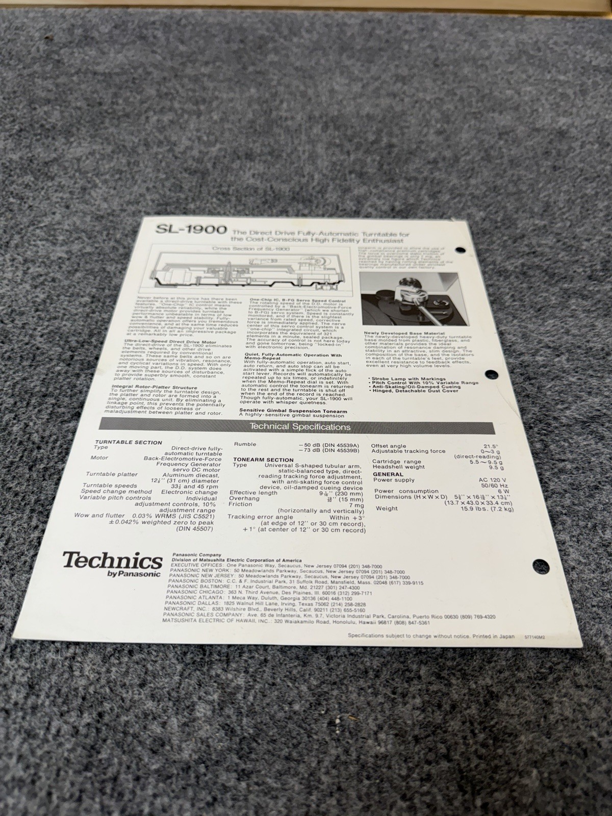 ⭐️ Original Technics SL-1900 Stereo Turntable Dealer Sales Brochure ⭐️