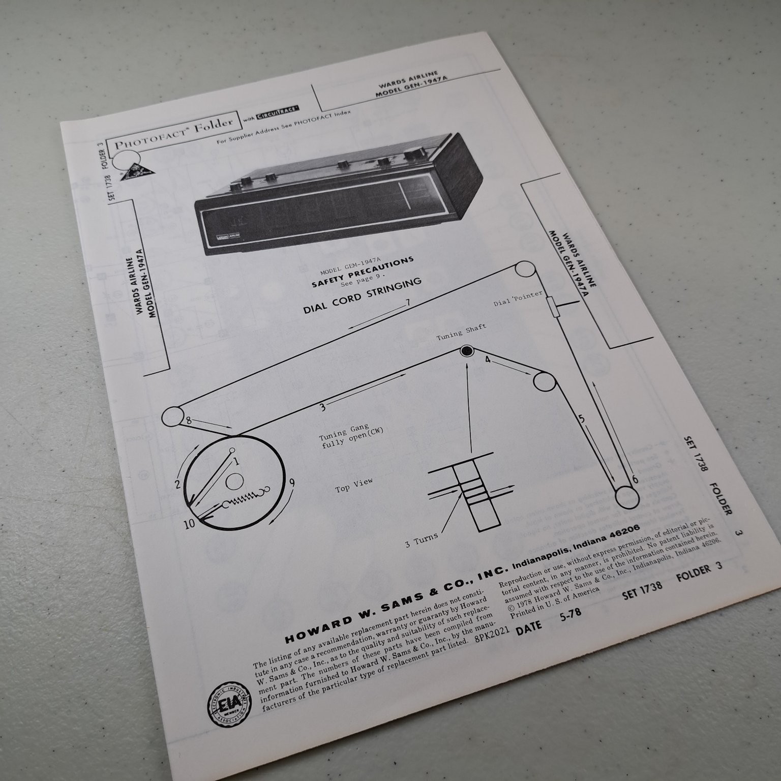Wards Airline Manual GEN-1947A 1978 Photofact Diagram Service Repair Clock Radio