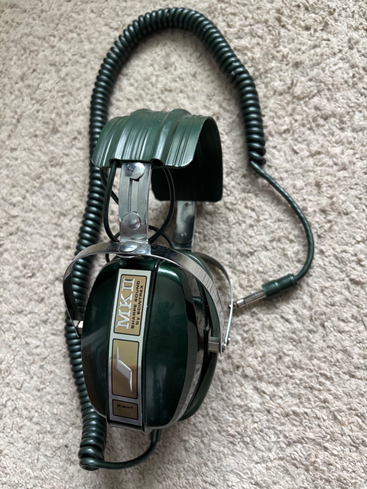 Sharpe MK II 1970s Vintage Green Over-Ear Headphones Coiled 1/4″ Plug with Box