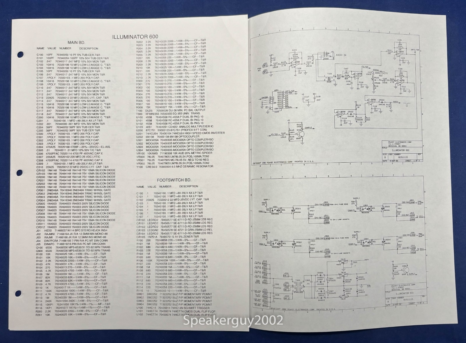 Original Peavey Illuminator 600 Foldout Schematic