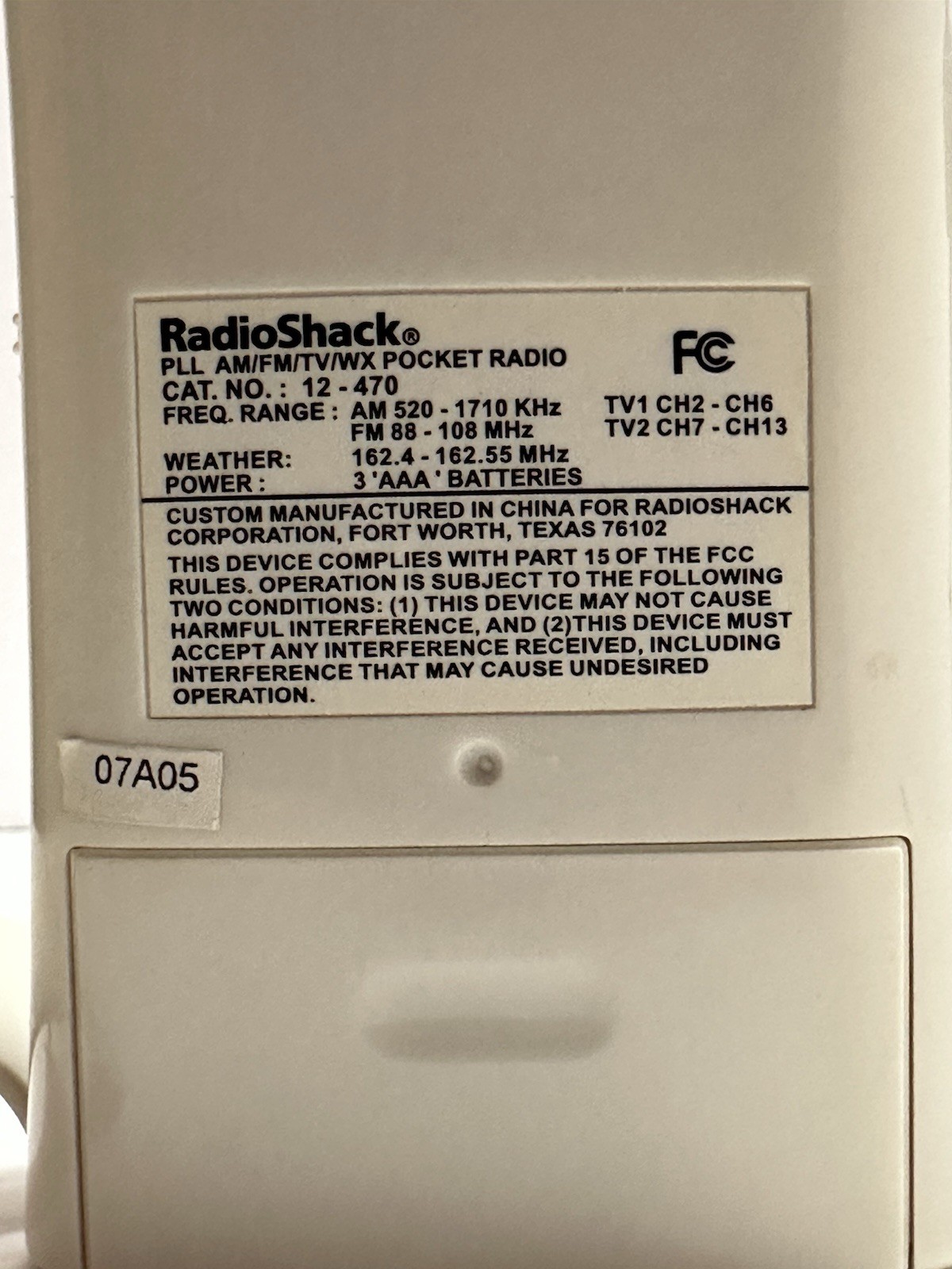 RadioShack 12-470 AM/FM/TV/Weather Band Pocket Radio Digital Stereo Tested