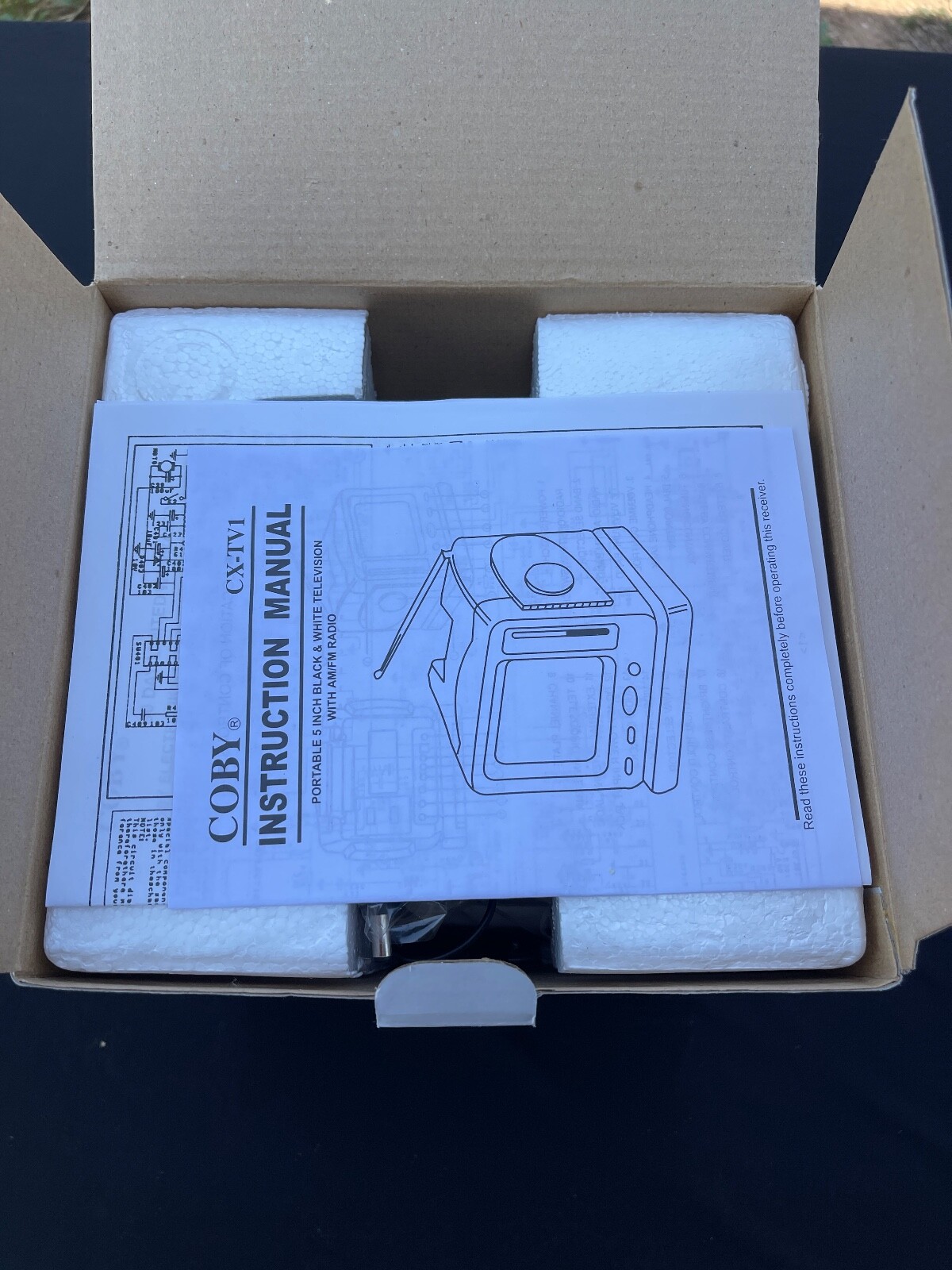 COBY CX-TV1 NOS 5″ B&W TV W/ AM/FM Radio