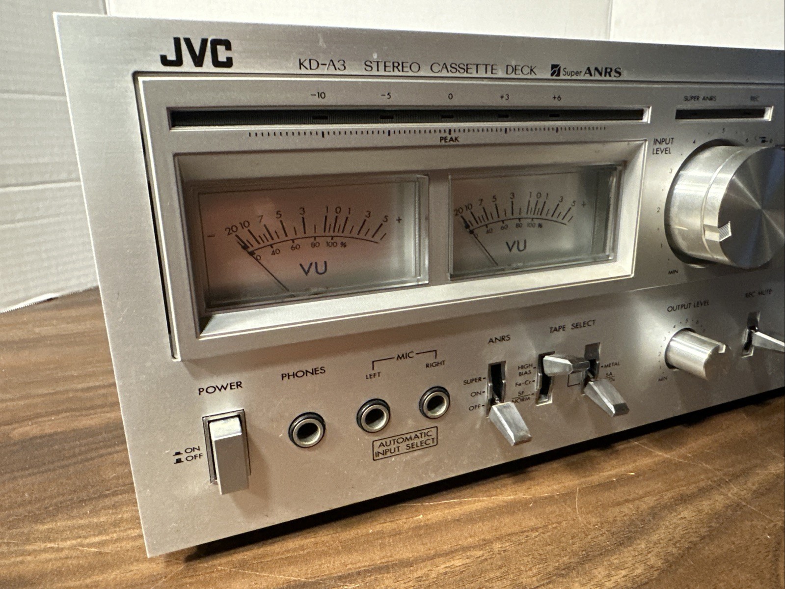 JVC KD-A33 Vintage Stereo Cassette Deck Silver Face VU Meters Powers On