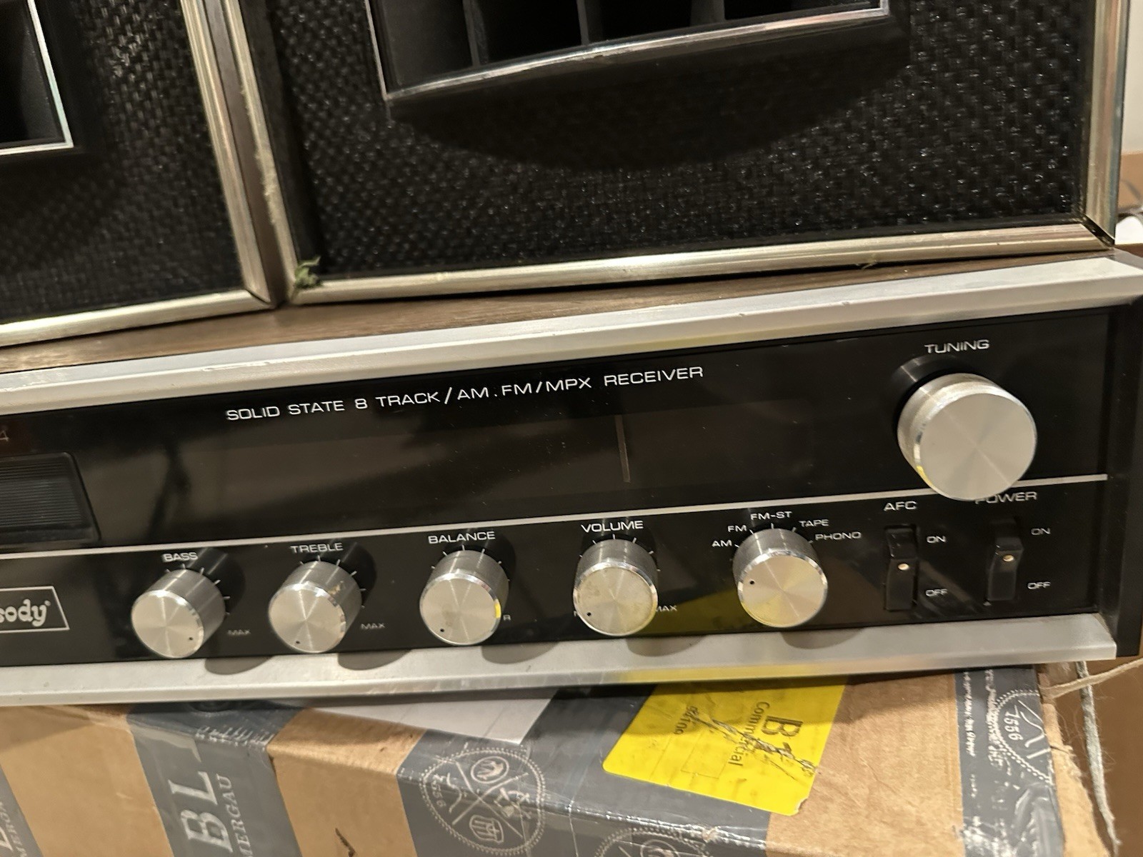 Vintage Rhapsody Solid State 8 Track Stereo Tape Player Model RY-350 W/ Speakers