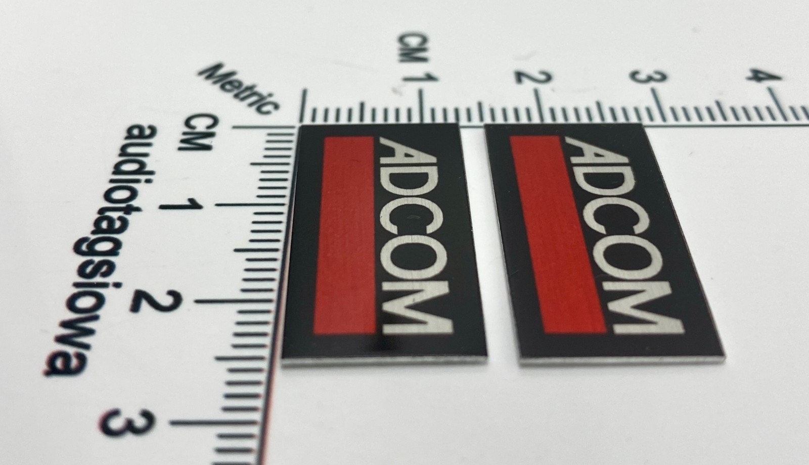 ADCOM Badge Amplifier Equipment Logo Emblem PAIR Aluminum Self Stick