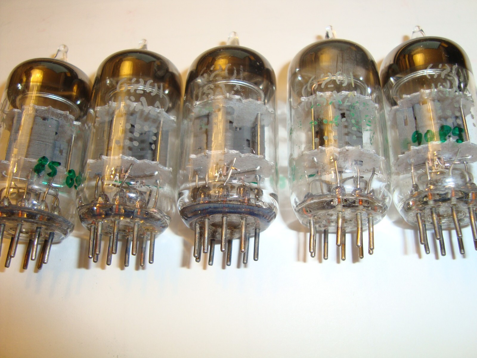 Lot of Five Military 12AT7WC/6201 Tubes, GE, Grey Plate, Solid Disc Getter
