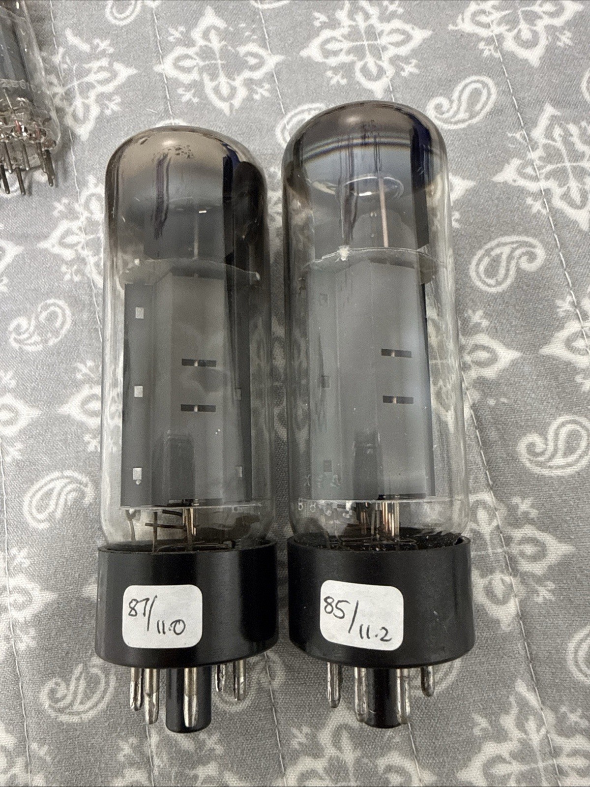Mullard EL34 6CA7 xf4 Black Base O Getter Nos Testing Values Matched Pair
