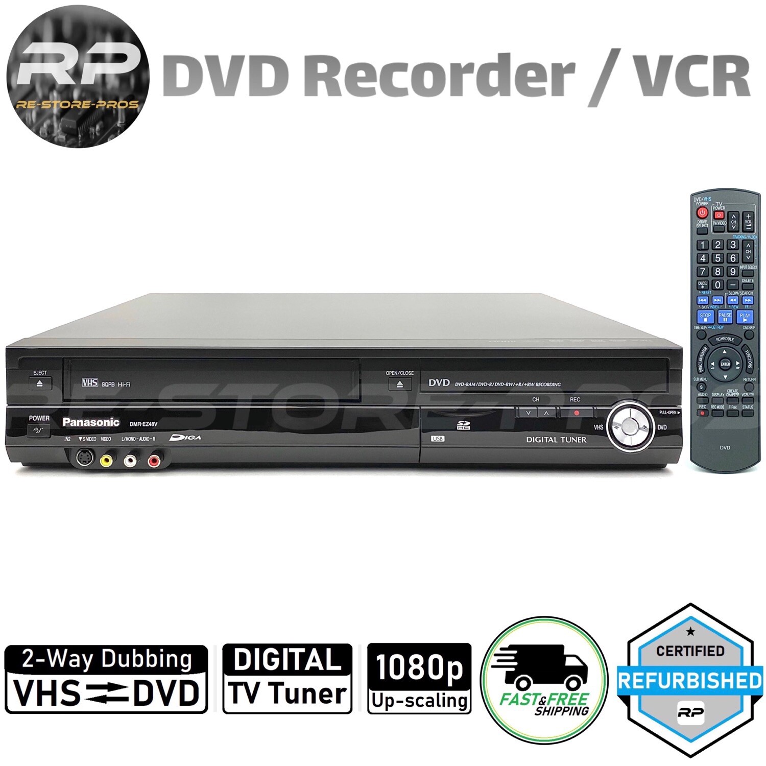 Panasonic DMR-EZ48V DVD VCR Combo Player VHS to DVD Recorder HDMI 1080p TV Tuner
