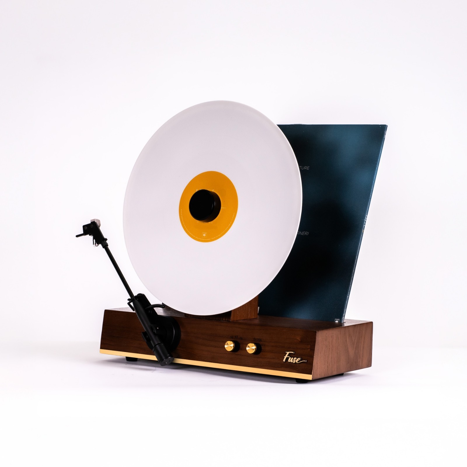Fuse GLD Vertical Vinyl Record Player w/o Speakers, Bluetooth, AUX – Gold Trim
