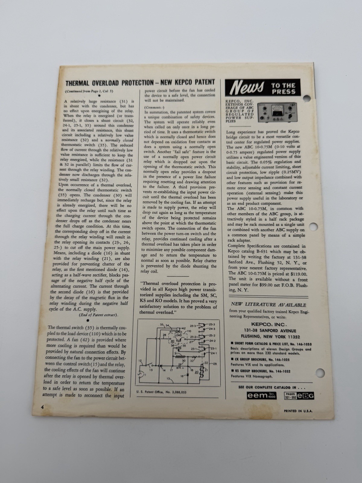 1964 Kepco Power Supply News Bulletin Electronics Vintage Ad Sheet