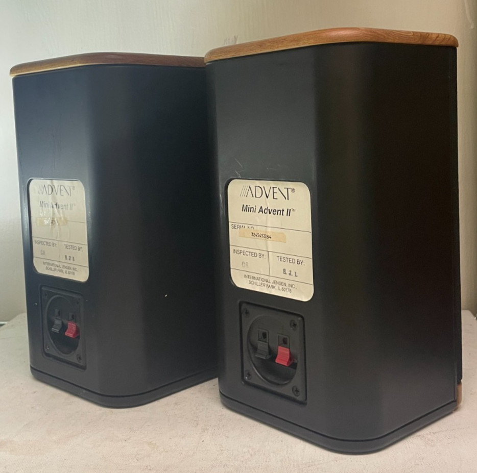 Mini Advent II Stereo Bookshelf Speaker Pair Wood Grain Tested