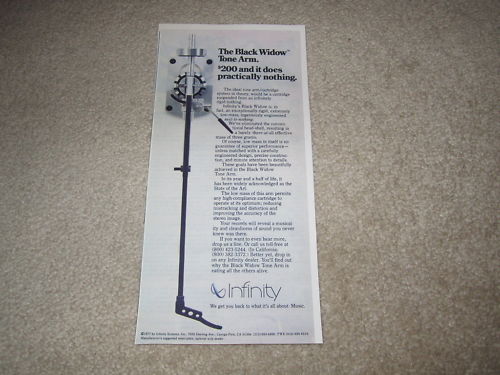 Infinity Black Widow Tonearm Ad, 1977, Article, 6″x11″