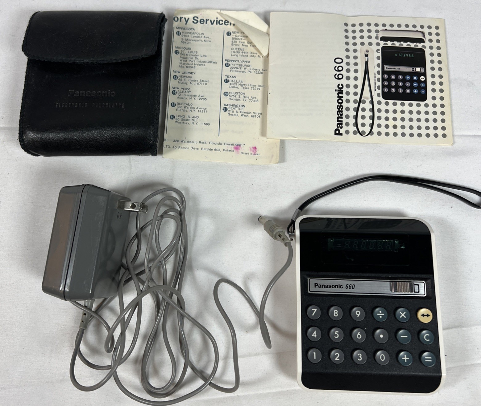 Vintage 1974 Panasonic 660 Calculator With A/C Plug And Case Model JE-660U