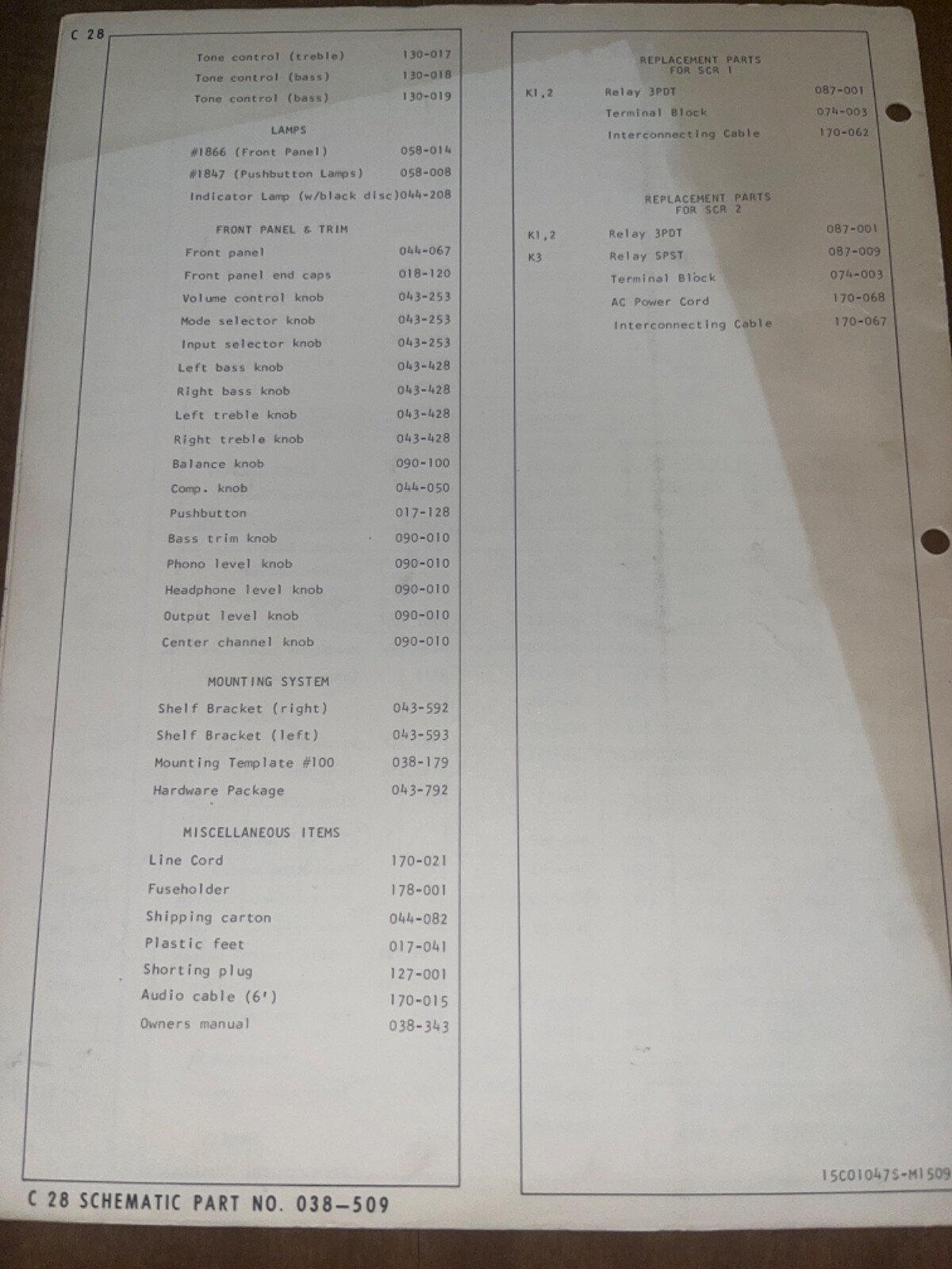 McIntosh C-28 C28 C 28 Service Manual S/N 10X01 Pre-Amplifier Original