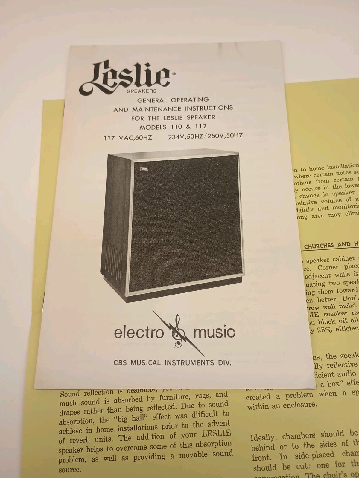 Vintage Leslie Speaker Manual 110/112 Operating And Maintenance+Brochure
