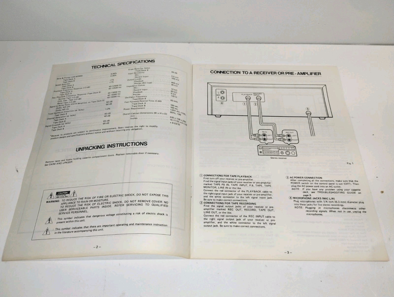 Sears Proformance Tape Deck Owners Manual Model 564.93281350