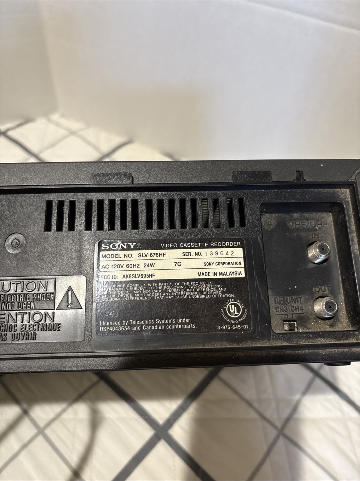 Sony VCR Model SLV-676HF Works Clean Cords