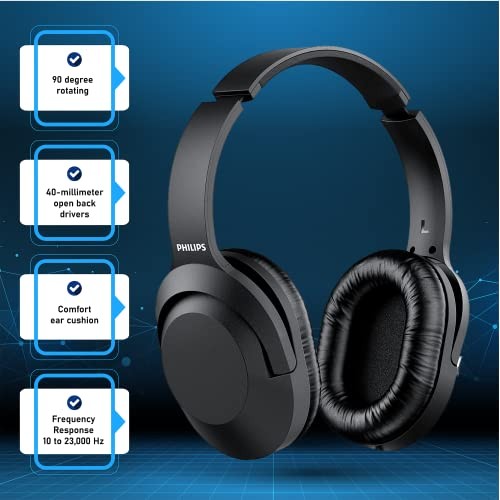 Philips Over Ear Wired Stereo Headphones for Podcasts, Studio One Size Black