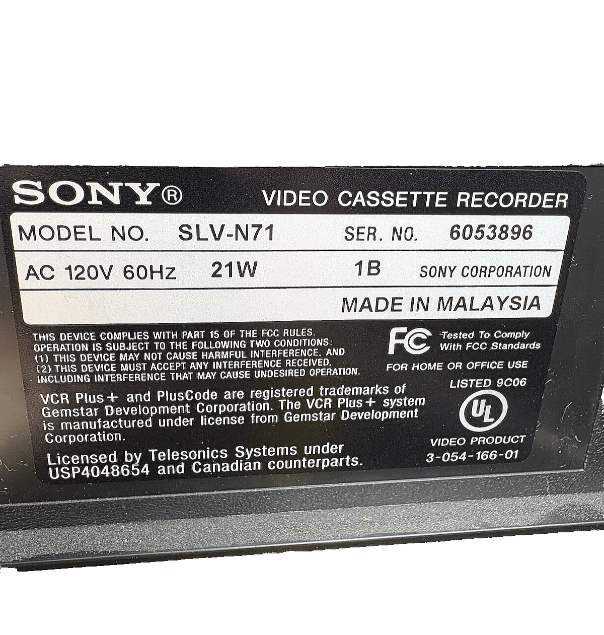 PRE-OWNED Sony SLV-N71 VCR Video Cassette Recorder VHS Player Black Hi-Fi Stereo