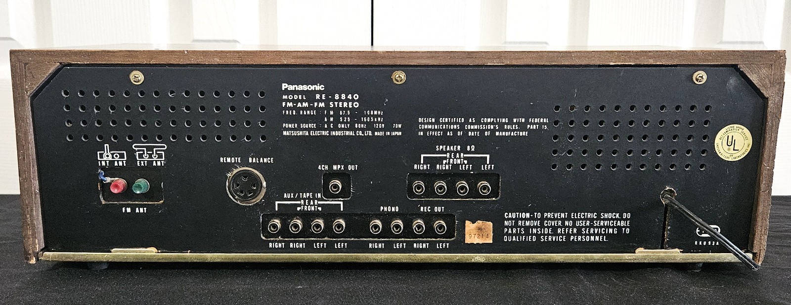 Panasonic Quad Stereo AM/FM 8 Track Player/Recorder – Model RE-8840- Orig. Spkrs
