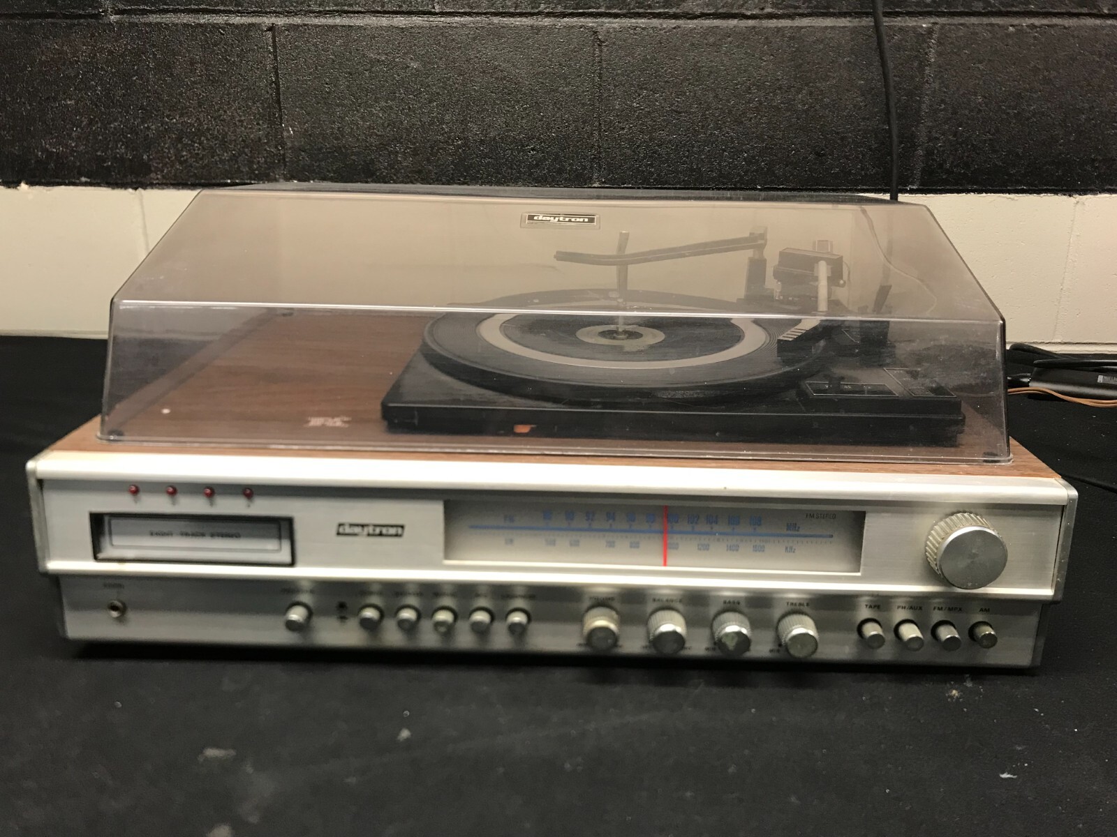 Vintage Daytron 180 AM/FM Eight Track Stereo Walnut Vinyl on Wood Cabinet