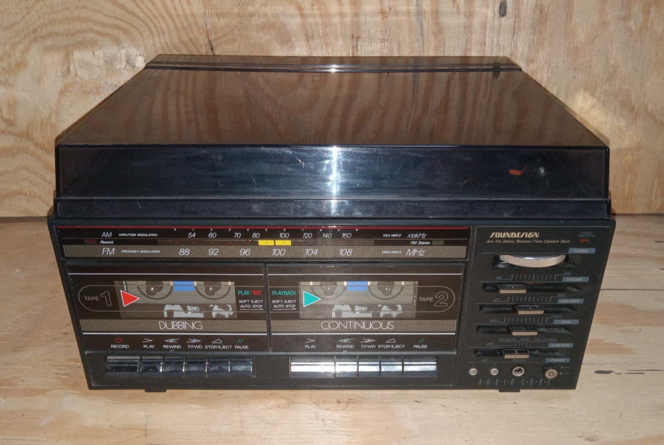 Sound Design 6821-M Stereo Dual Cassette Record Player Vintage Turntable