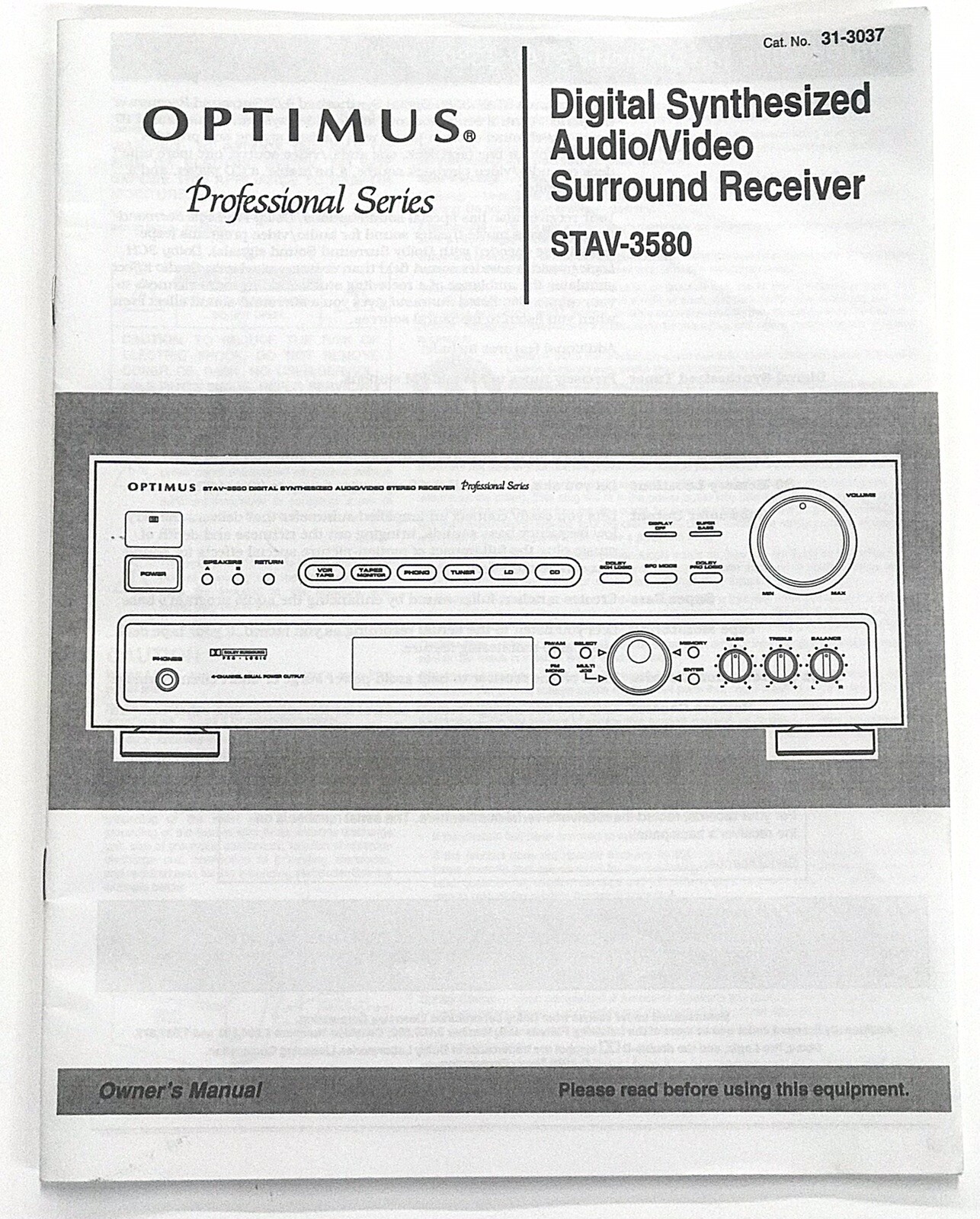 Optimus Realistic STAV-3580 Receiver Owner’s Manual 32 Pages 1996 Tandy 31-3037