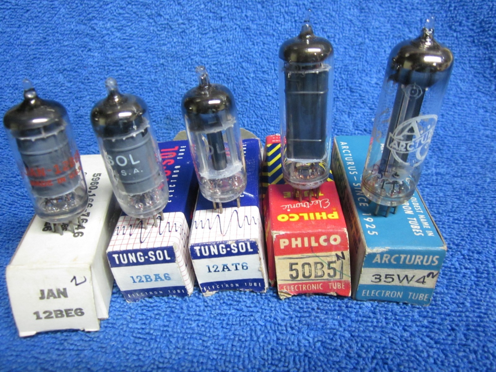 ALL NEW AA5 Tubes 50B5 12AT6 12BA6 12BE6 35W4 NIB NOS All American Five Radio