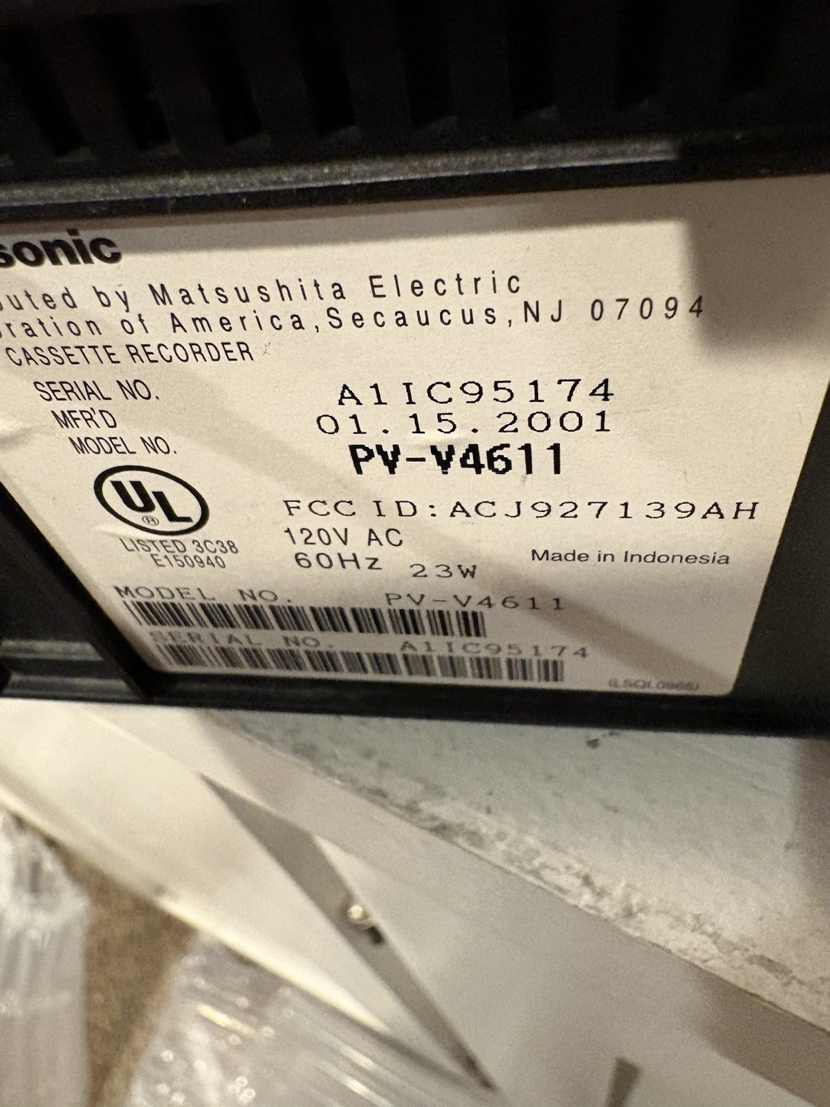 Panasonic VCR Plus PV-V4611 Blue Line 4 Head Hi-Fi Stereo Omnivision No Remote