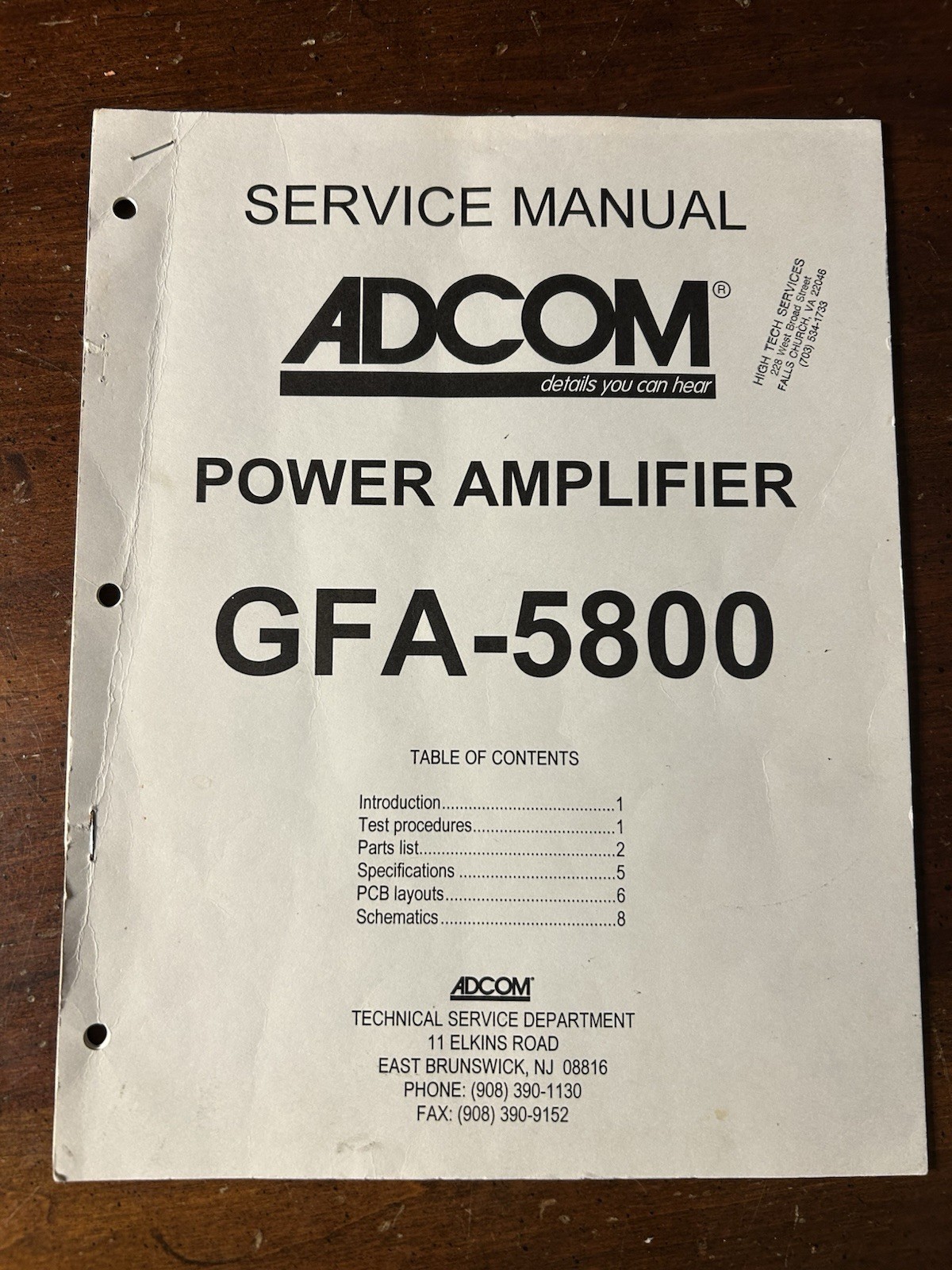 ADCOM GFA-5800 Power Amplifier Amp Service Manual Original OEM Vintage