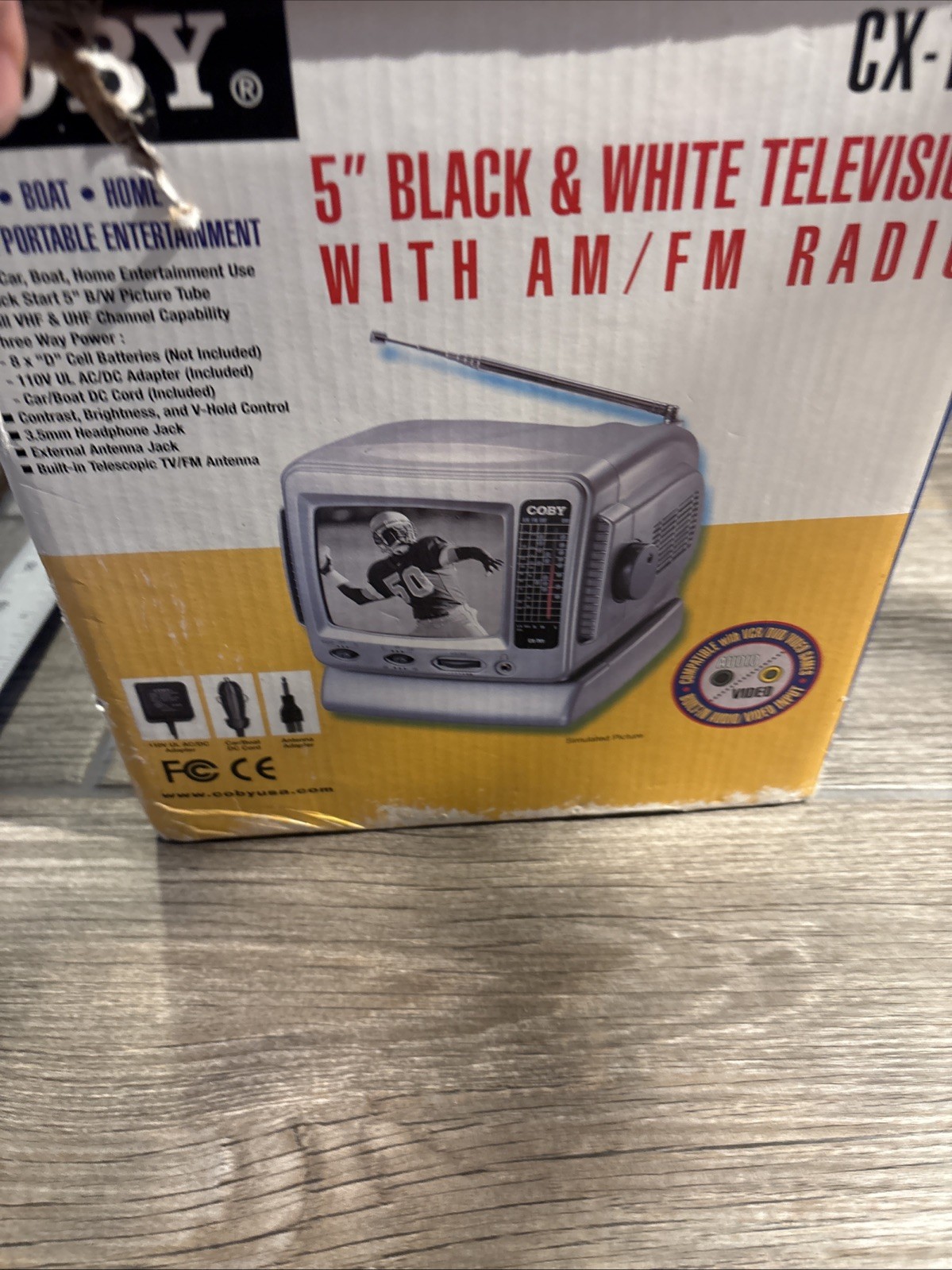 COBY CX-TV1 Portable 5″ Black & White Television w/ AM/FM Radio New Open Box