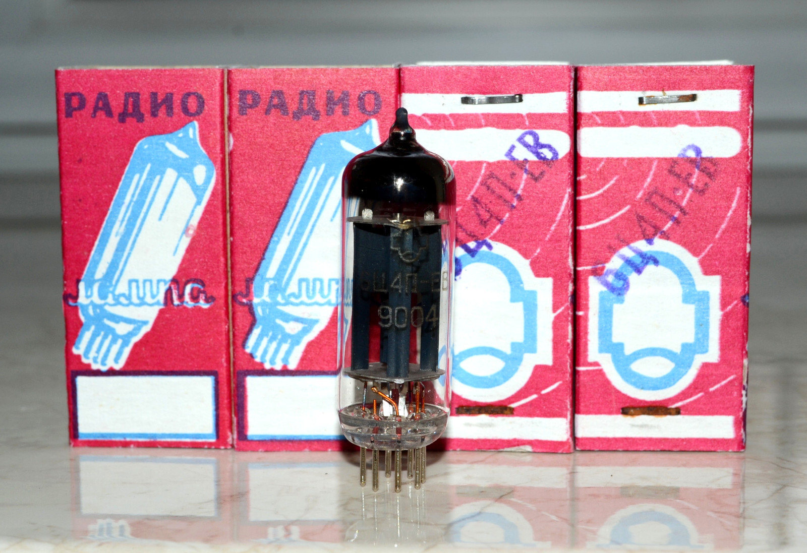 4pcs 6C4P-EV = EZ90, 6Z31 Rectifier Tube Reflector Soviet 1990 NEW in BOX